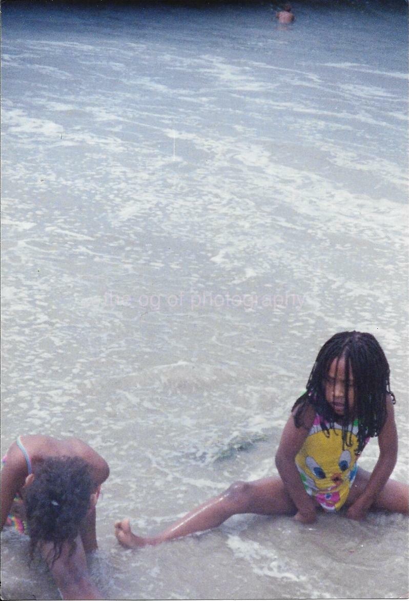 A DAY AT THE BEACH Children FOUND Photo Poster paintingGRAPH Color GIRLS Vintage 111 11 K