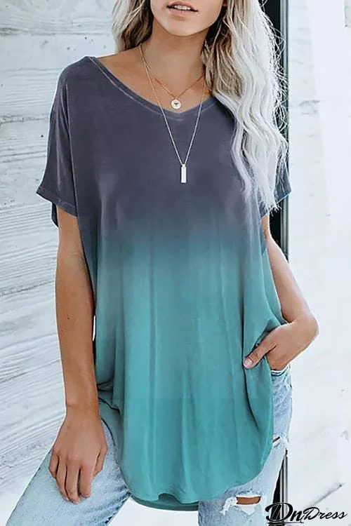 Gradient V Neck Loose T Shirt