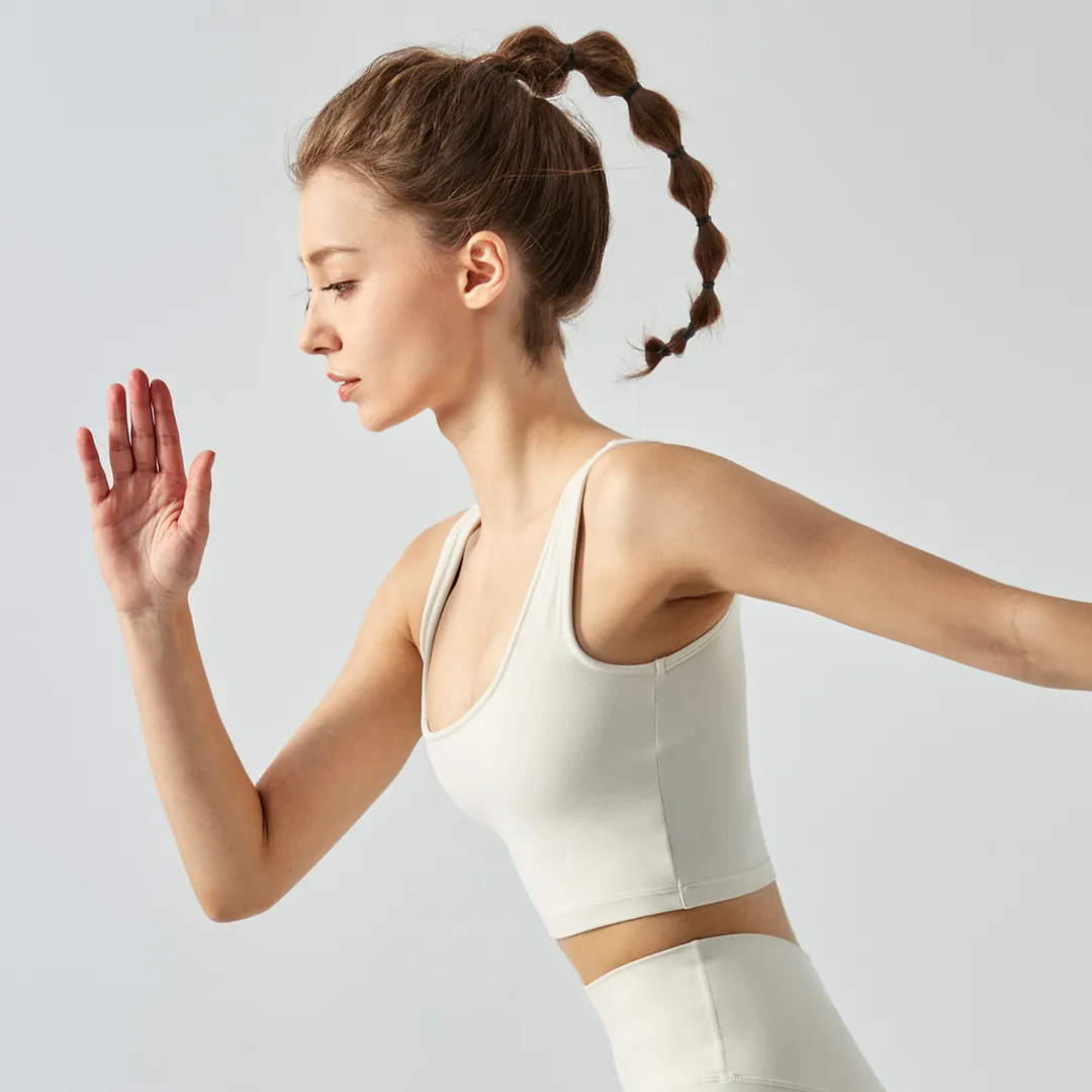 Buy square neck u back sustainable outerwear yoga sports bra with removable pads of high quality on Hergymclothing Ivory White