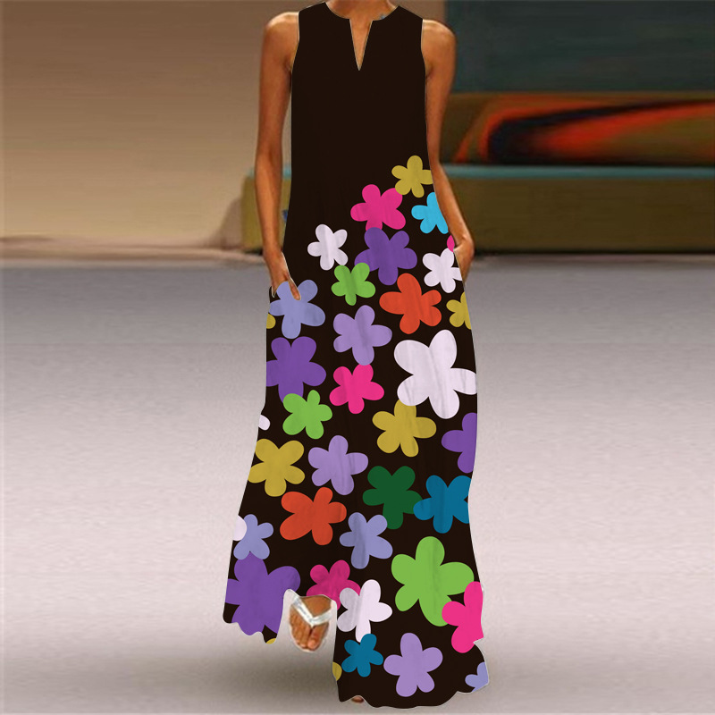 Mature Women's Fashion Vintage Printed Sleeveless Maxi Dress