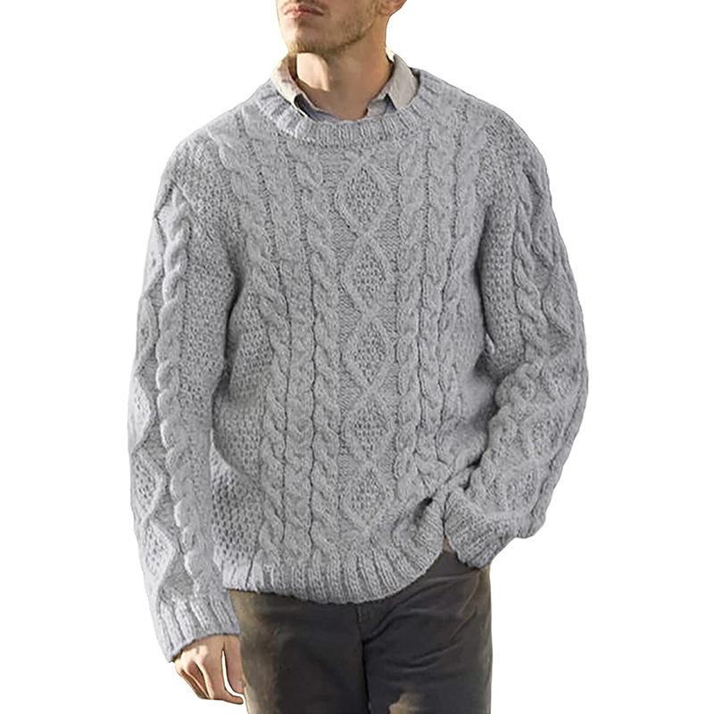 Men's Casual Solid Color Cable Round Neck Long Sleeve Sweater