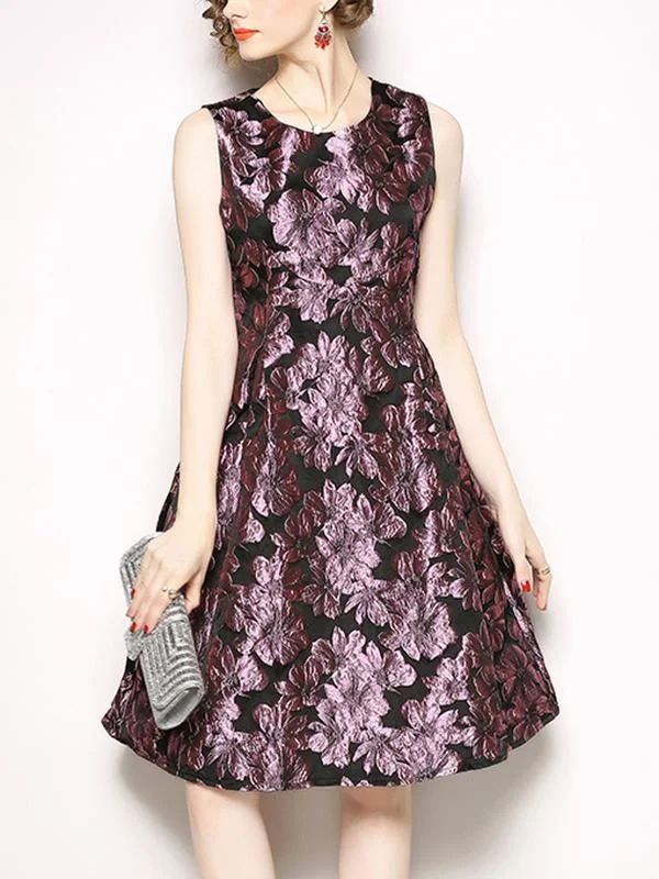 Jacquard round neck sleeveless A-line dress