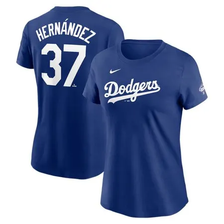 Women's Los Angeles Dodgers #37 Teoscar Hernandez  Royal 2025 World Series Champions Name & Number T-Shirt