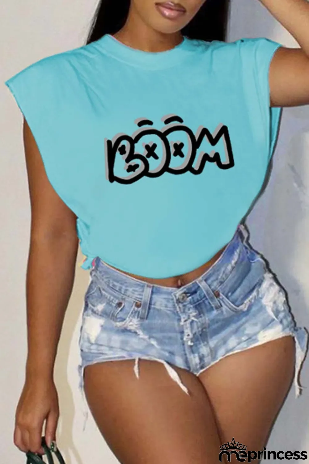 Rose Red Casual Letter Print Patchwork O Neck T-Shirts