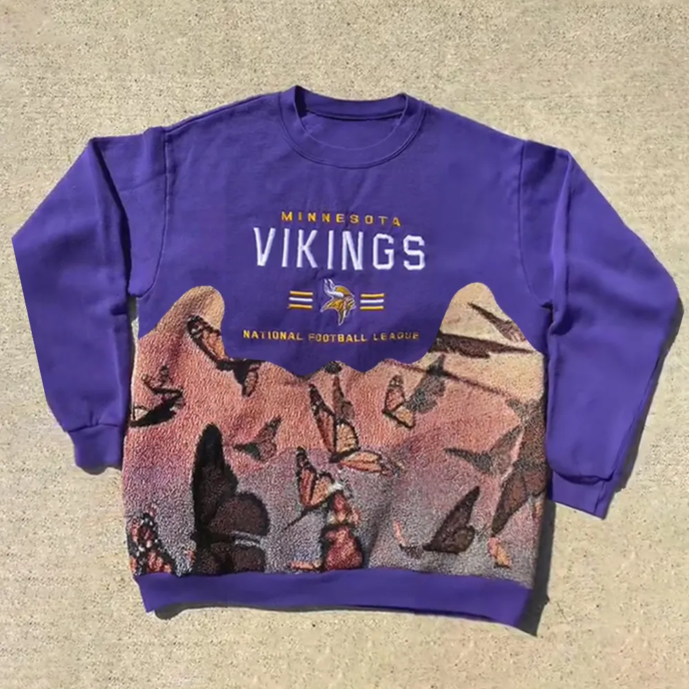 Fashion Vikings Print Spliced Long Sleeve Sweatshirt
