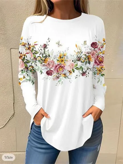 Women's Long Sleeve Scoop Neck Floral Printed Graphic Tops