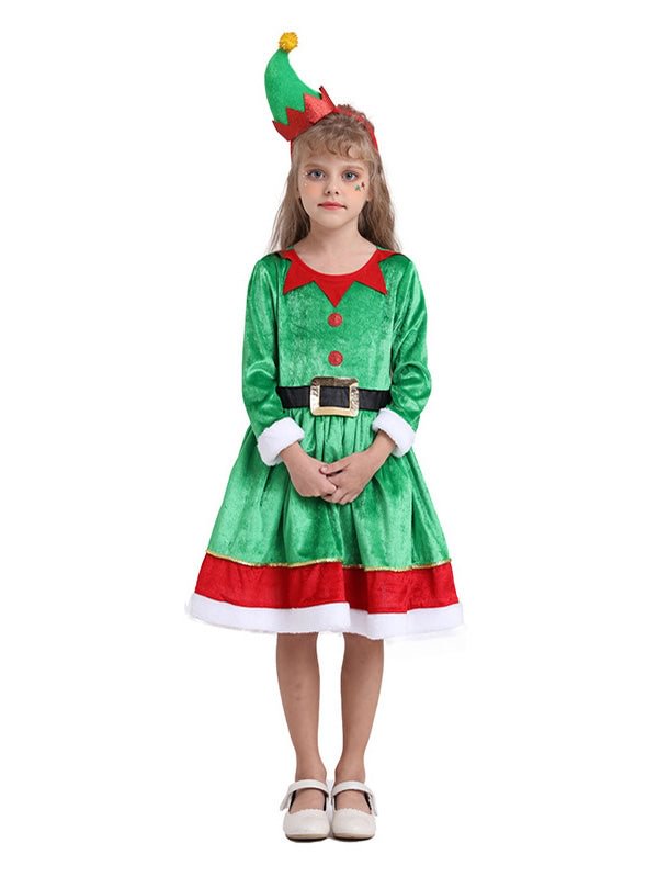 Girls Elf Costume Christmas Elf Dress-elleschic
