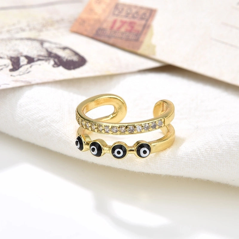 Fashion Devil’s Eye Copper Inlay Zircon Open Ring 1 Piece