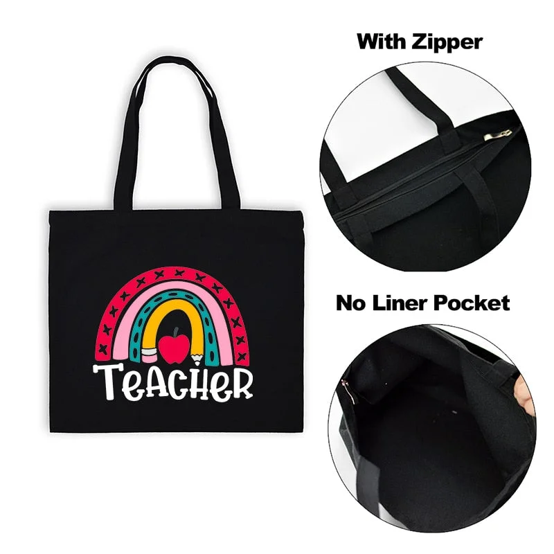 Rainbow Teacher Shopping Bag Graphic Tote Harajuku Women Canvas Shoulder Bags Female Eco Reusable Shopper Handbags Best Gifts