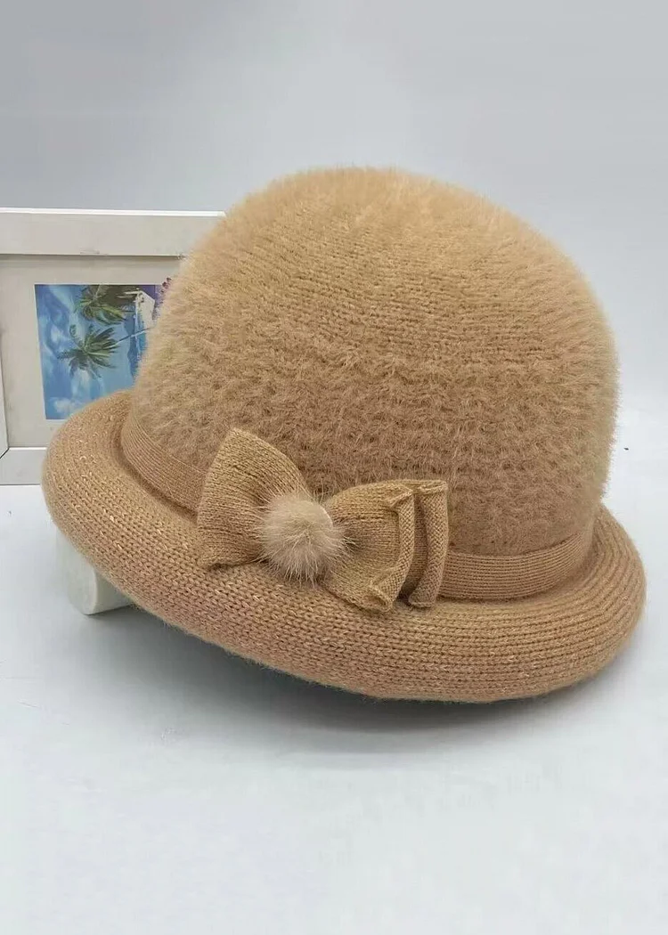 Fine Khaki Bow Knit Cloche Hat
