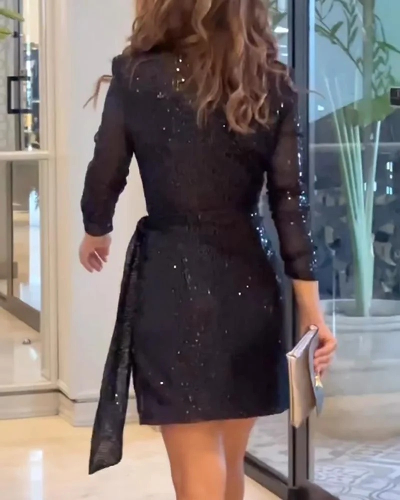 Sparkling Long Sleeve Sequin Mini Dress