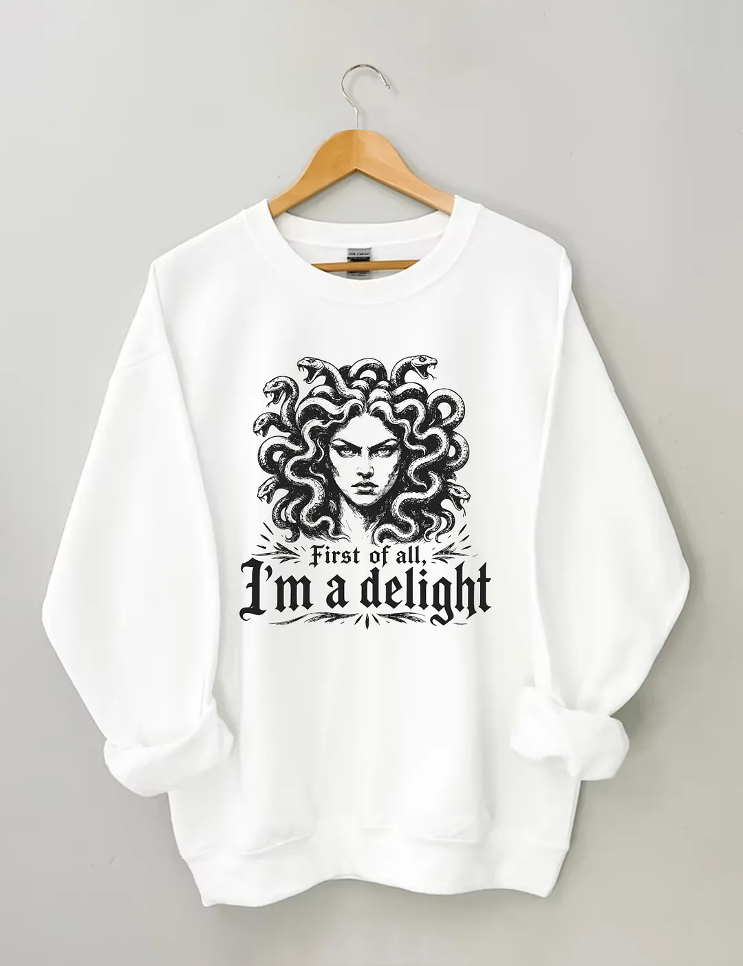 First Of All I'm A Delight Halloween Medusa Sweatshirt