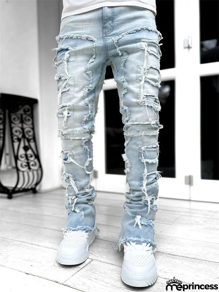 Men's Fashion Street Raw Edge Jeans