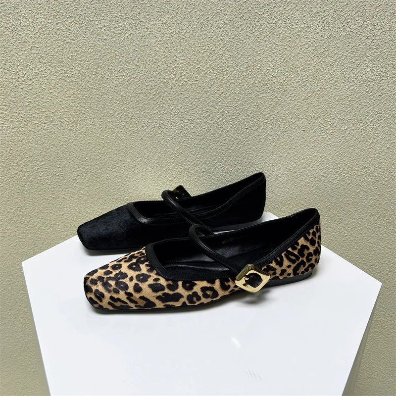 Breakj Breakj Women's Shoes In The Autumn Of 2025 With Leopard-Print Square Head Flat Shoes European Shallow Single Shoes