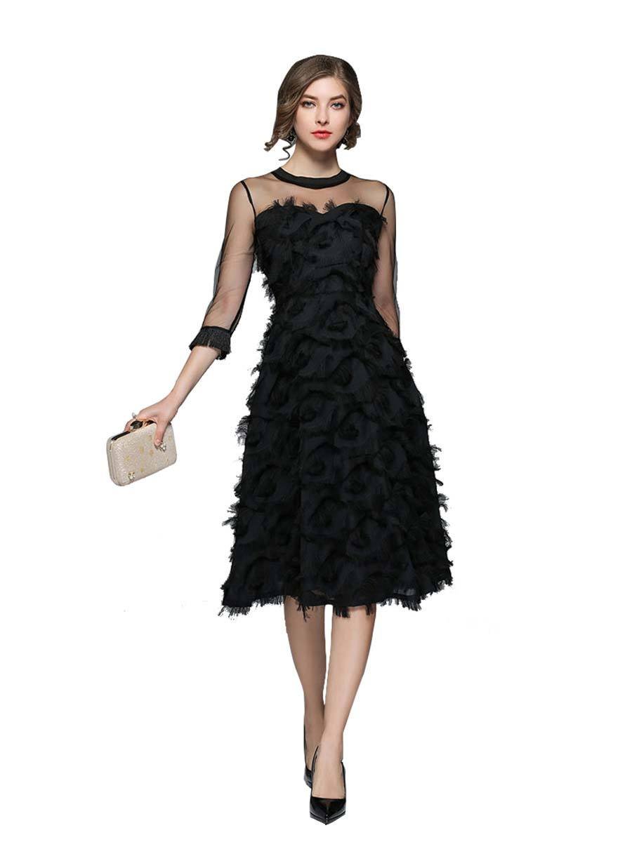 Luxury Evening Party Dress Elegant Lace O-neck Black Dress