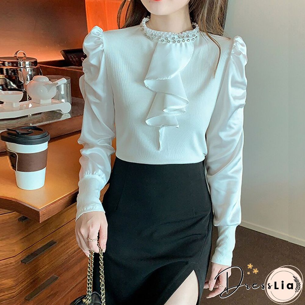 Spring Summer Elegant Embroidered Flares Blouse Women O Neck Casual Puff Sleeves White Shirt Korean Street Wear Tops New