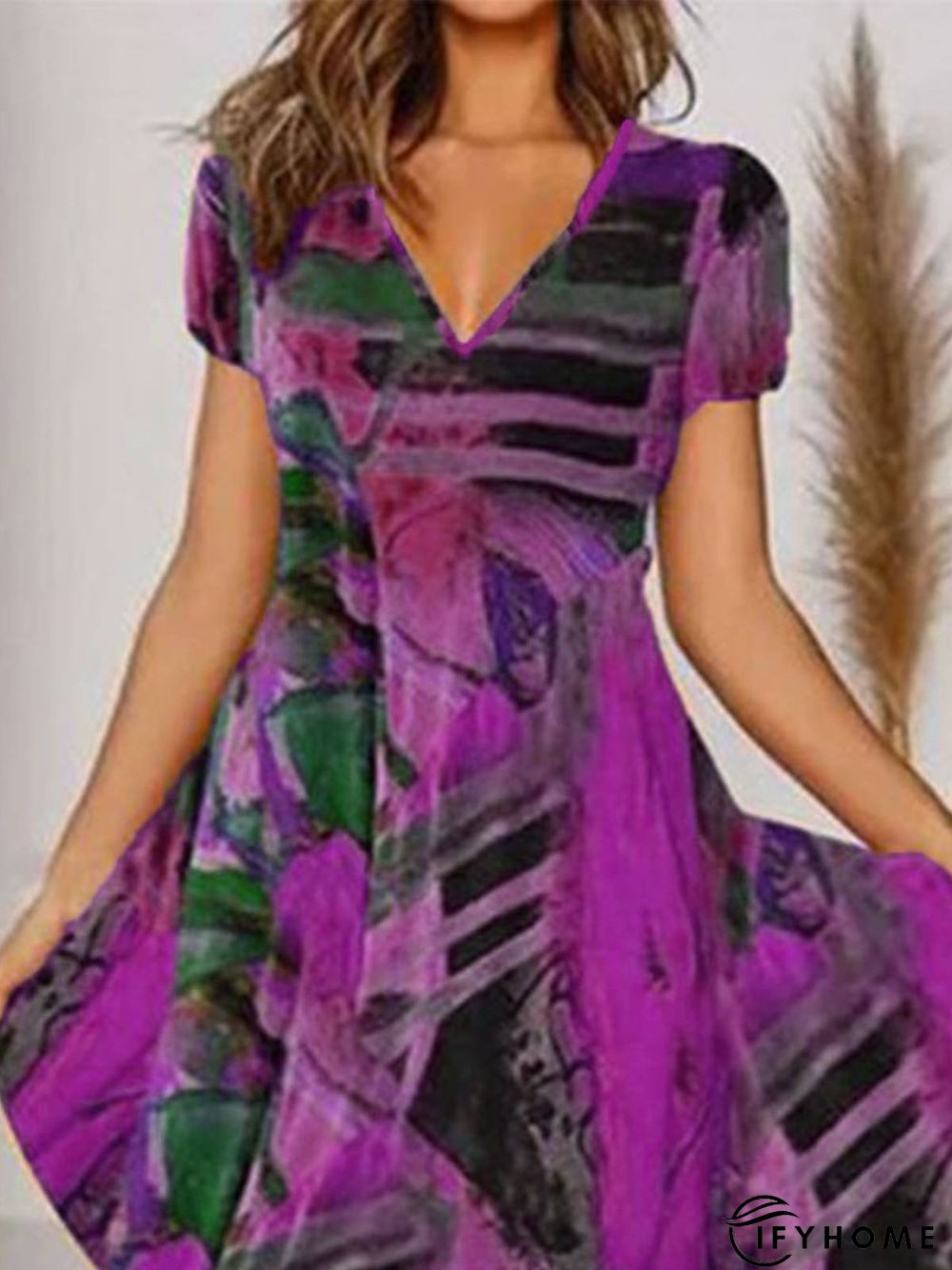 Boho Printed V Neck Floral Weaving Dress | IFYHOME