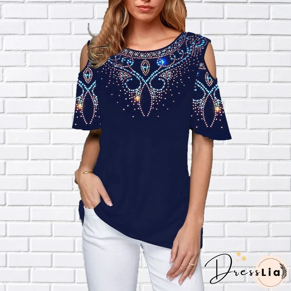 Women's Fashion Shirts Gradual Printed Round Neck Blouse Casual T Shirts tops Plus Size XS-8XL