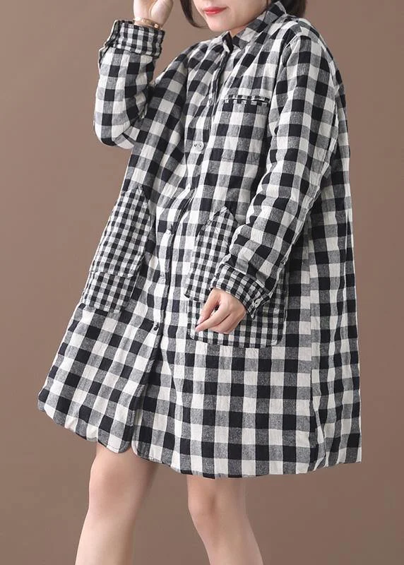 thick black white plaid winter coats plus size warm stand collar pockets overcoat