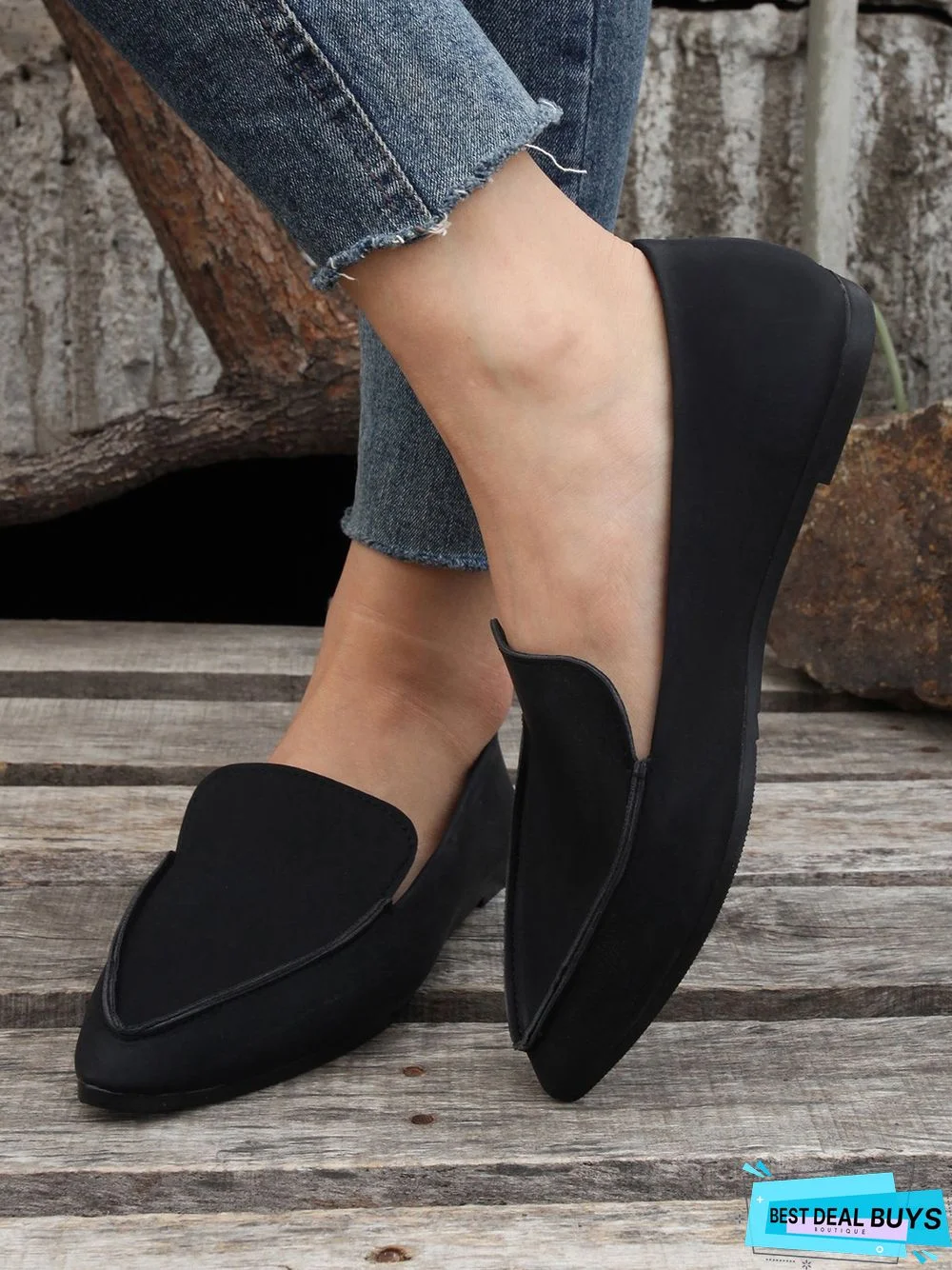 Simple PPlain Color Pointed Toe Flat Loafers