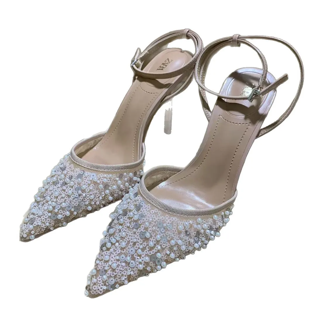 Breakj Breakj Home 2025 New Famous Lumindia Bright Film Fine Heel High Heel Female Sharp Sexy T-Word Head After The Empty Water Drill Sandals