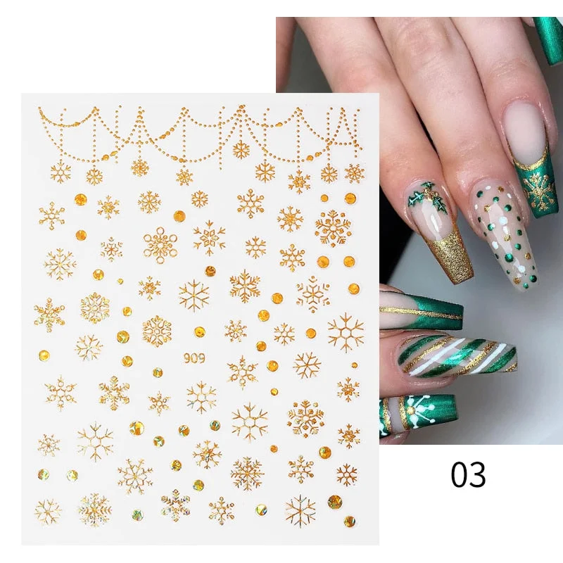 Winter Xmas 3D Nail Sticker Christmas Elk Santa Snowflake Deer Cartoon Slider Design Polish Nails Decals Nail Art DIY Decor Tool-Nail Inspo