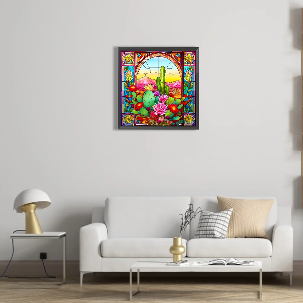 Diamond Painting - Full Round Drill - Stained Glass Cactus(Canvas|40*40cm)