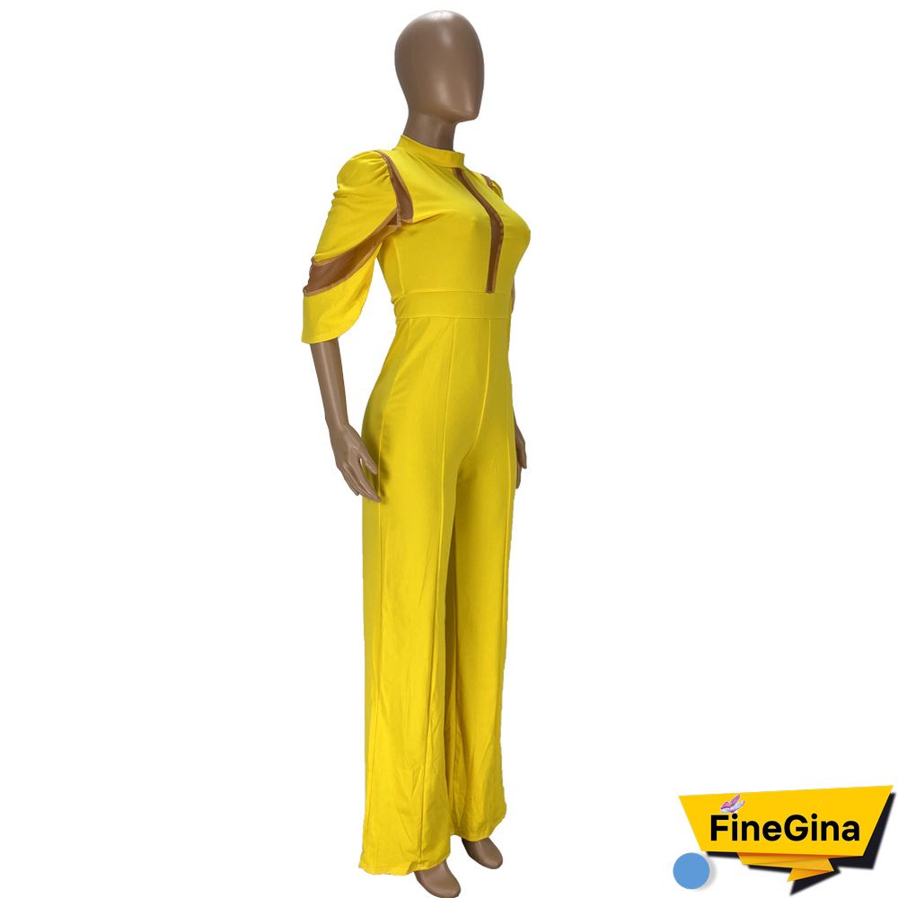 Fashion Net Yarn Patchwork Sexy Jumpsuit