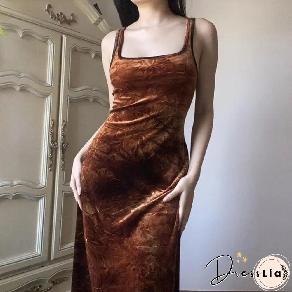 Vintage Aesthetics Womens Long Dresses Grunge Fairy Core Velvet sleeveless slip dress