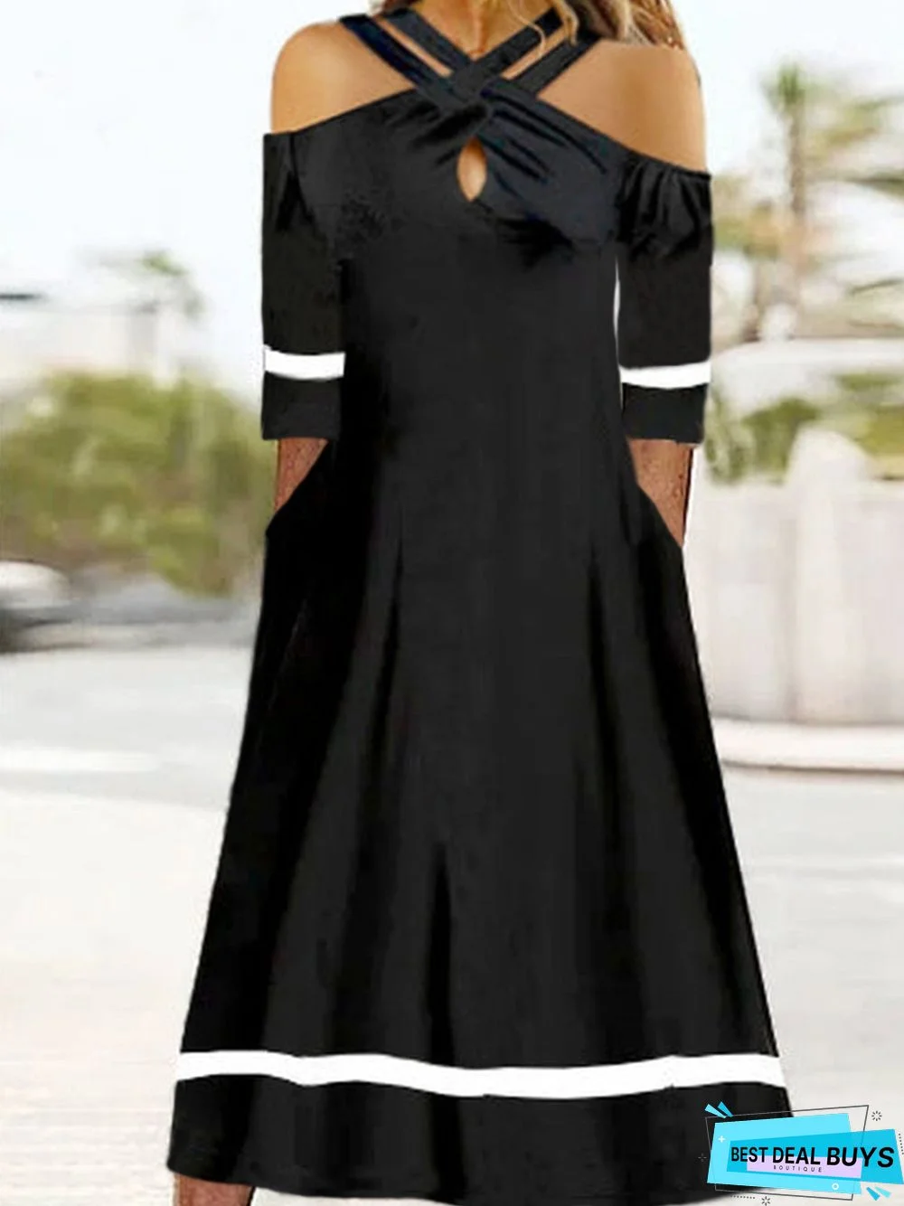 Casual Color Block Cross Jersey Dress