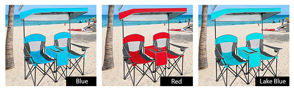 Portable Folding Double Camping Canopy Chairs Beach Chairs with Cup Holder