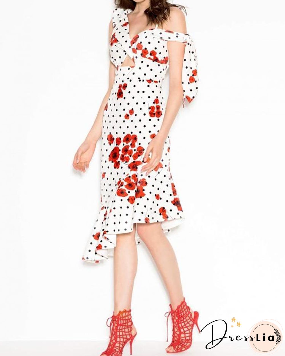 Tie Strap Twist Front Ruffle Hem Floral Dress P15967