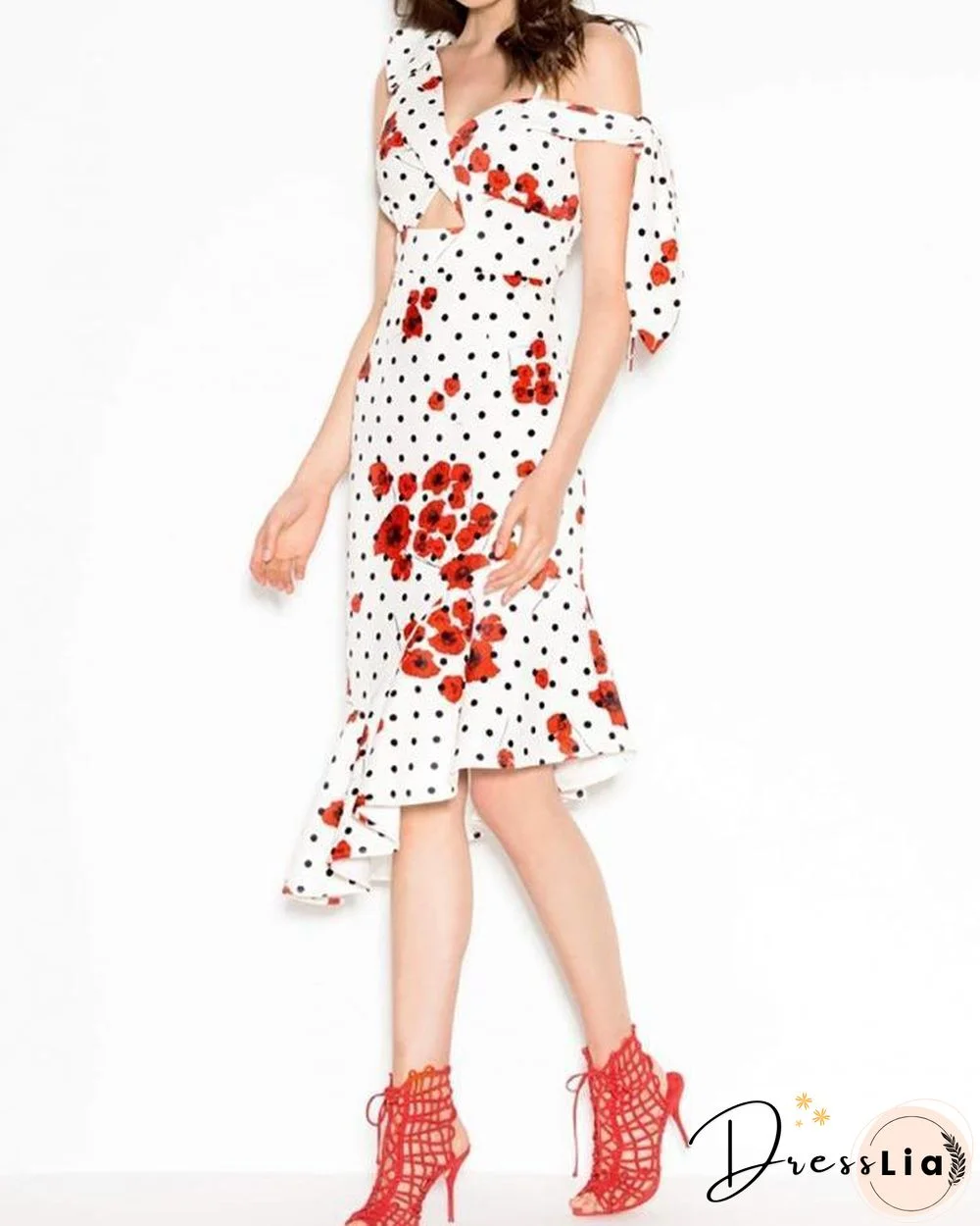 Tie Strap Twist Front Ruffle Hem Floral Dress P15967