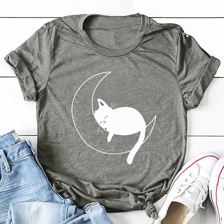 Moon cat T-shirt Tee - 01115-Annaletters