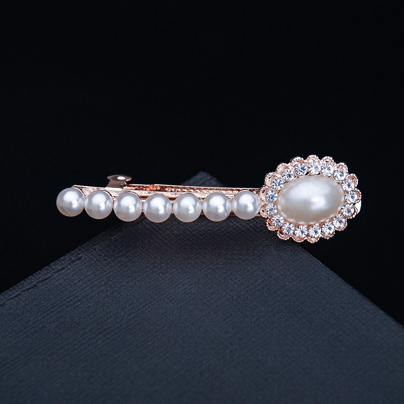 Korean Hair Accessories Rhinestone Bow Simple Hairpin Adult Pearl Horizontal Clip Ponytail Clip Top Clip Spring Clip Small