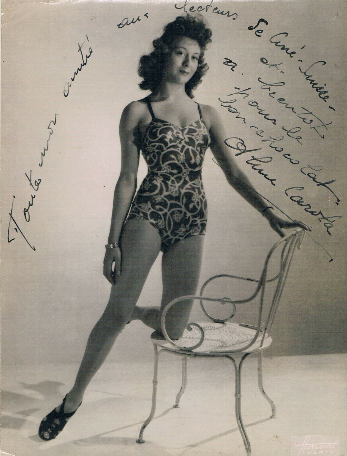 Aline Carola 1921-44 genuine autograph signed Photo Poster painting 7x9.5