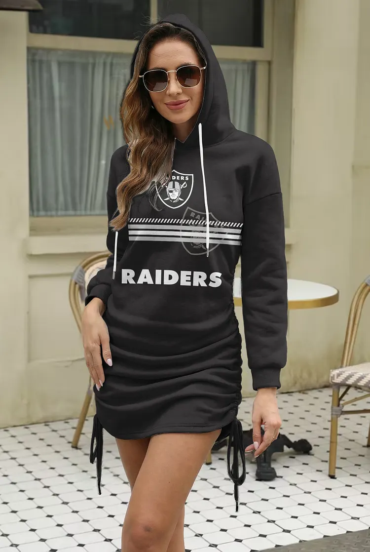 Las Vegas Raiders  Women's Casual Drawstring Side Ruched Hoodie Dress