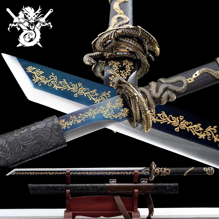 Hand Forged T10 Steel Samurai sword,Snake Tsuba Katana - Sword Real Battle Ready -Katana swords Japanese,Snake Sculpture handle custom sword