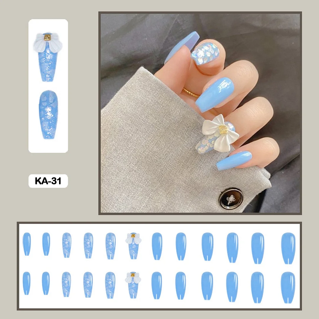 24PCS False Nails with Glue Lovely Fresh Personality Stick on Nails Retro Elegant Graffiti Press on Nails Art DIY Manicure Tool-Nail Inspo