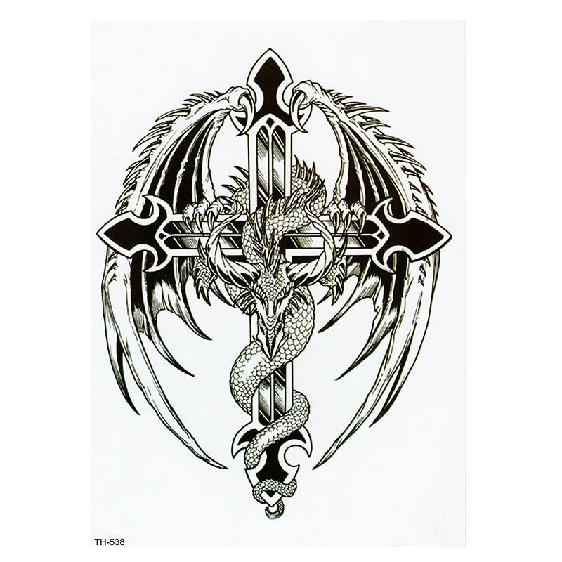 CROWN SKULL SCYTHE DEATH ANGEL WINGS CROSS TEMPORARY TATTOO, CRUCIFIX, BODY ART, MENS, WOMENS