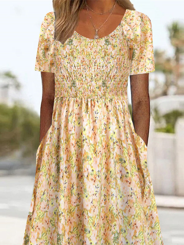 Women Half Sleeve V-neck Solid Color Dress