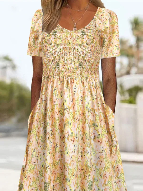 Women Half Sleeve V-neck Solid Color Dress