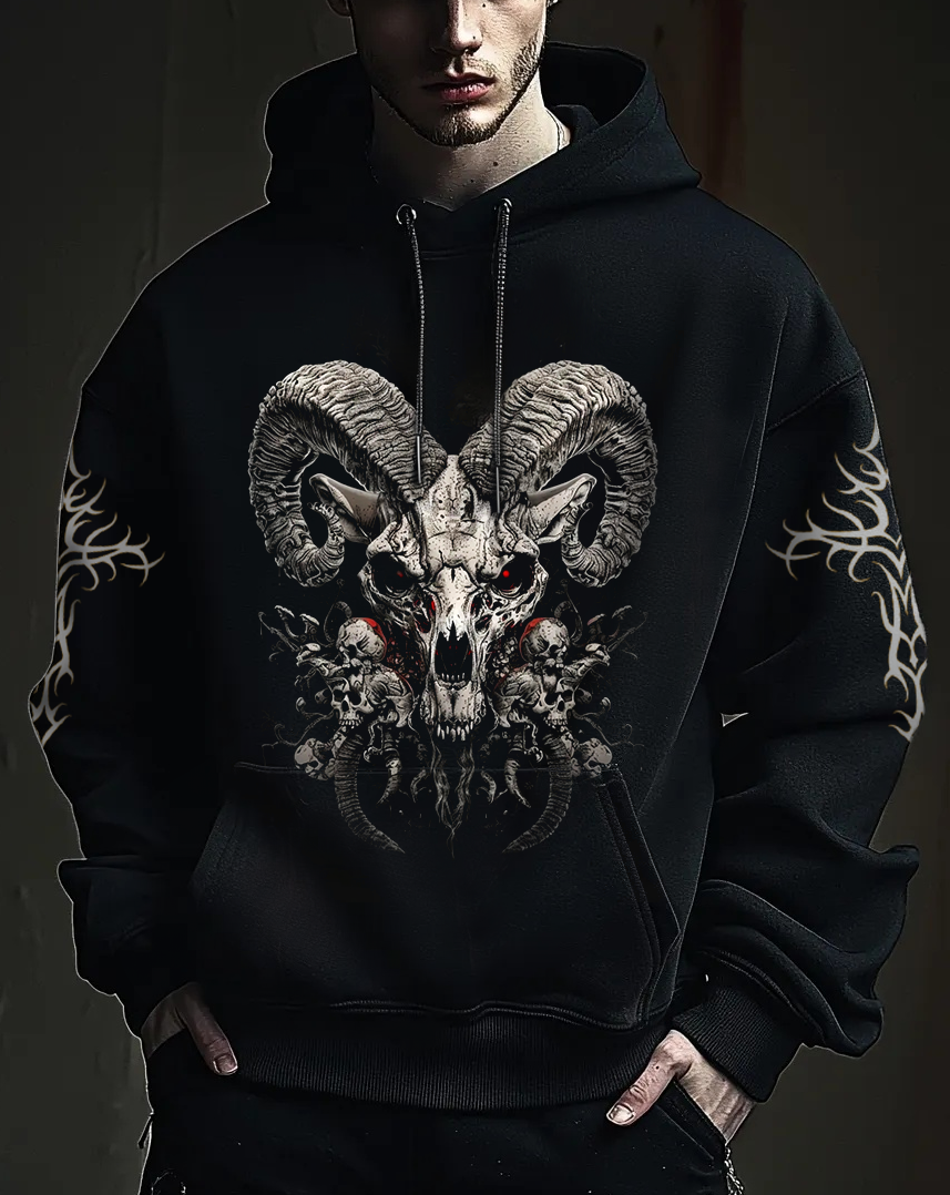 Unique Design Dark Goat Skull Zodiac Sgin Rock Style Exclusive Sports Hoodie / Rvogue / Rvogue