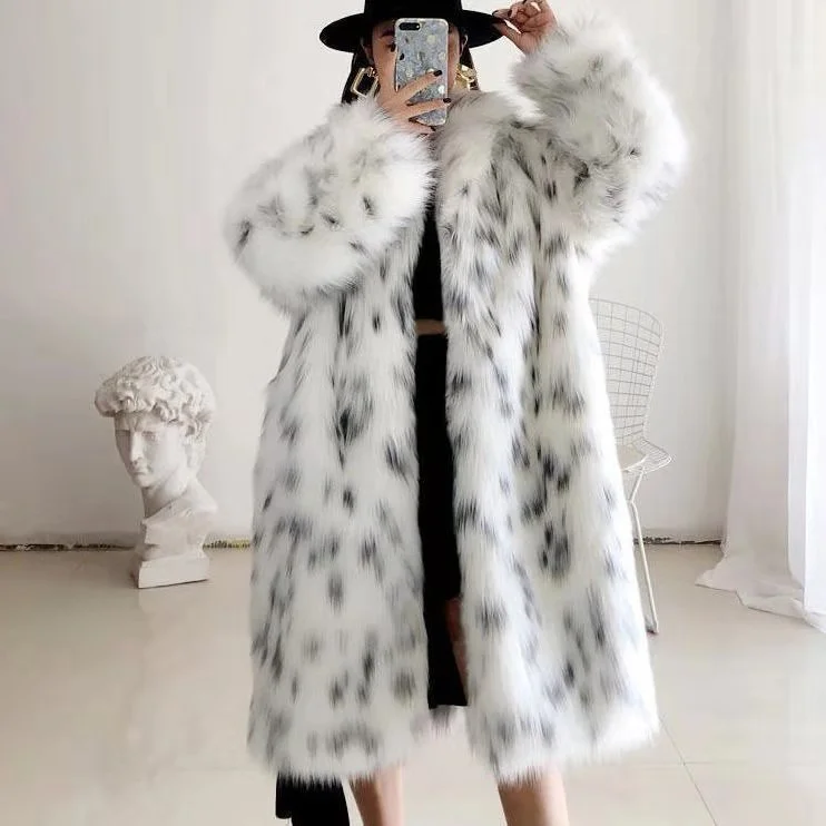 Women's Long Spot Faux Fur Coat