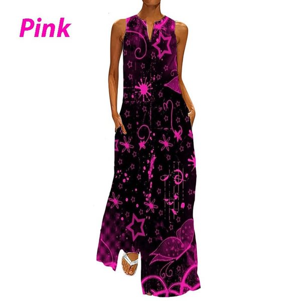 Women's Shift Dress Maxi Long Dress Sleeveless Butterfly Flower Pocket Print Spring Summer V Neck Party Casual Party Holiday Dress Plus Size XS-8XL Maxi Dress - Life is Beautiful for You - SheChoic