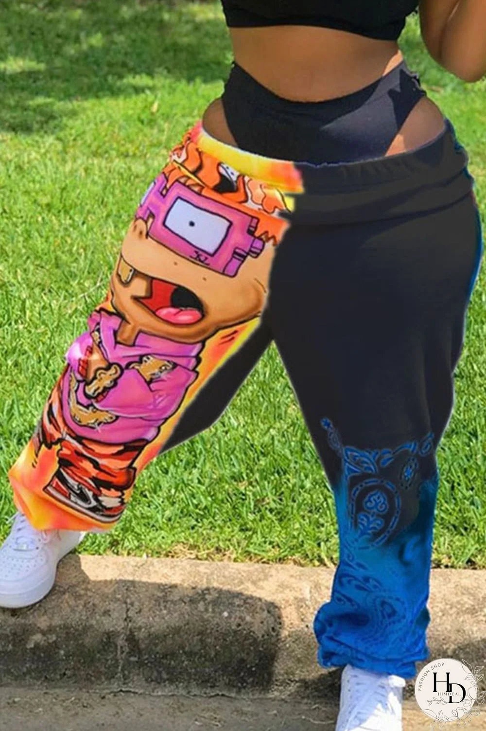 Black multicolor Elastic Fly Mid Print Harlan pants Pants Bottoms