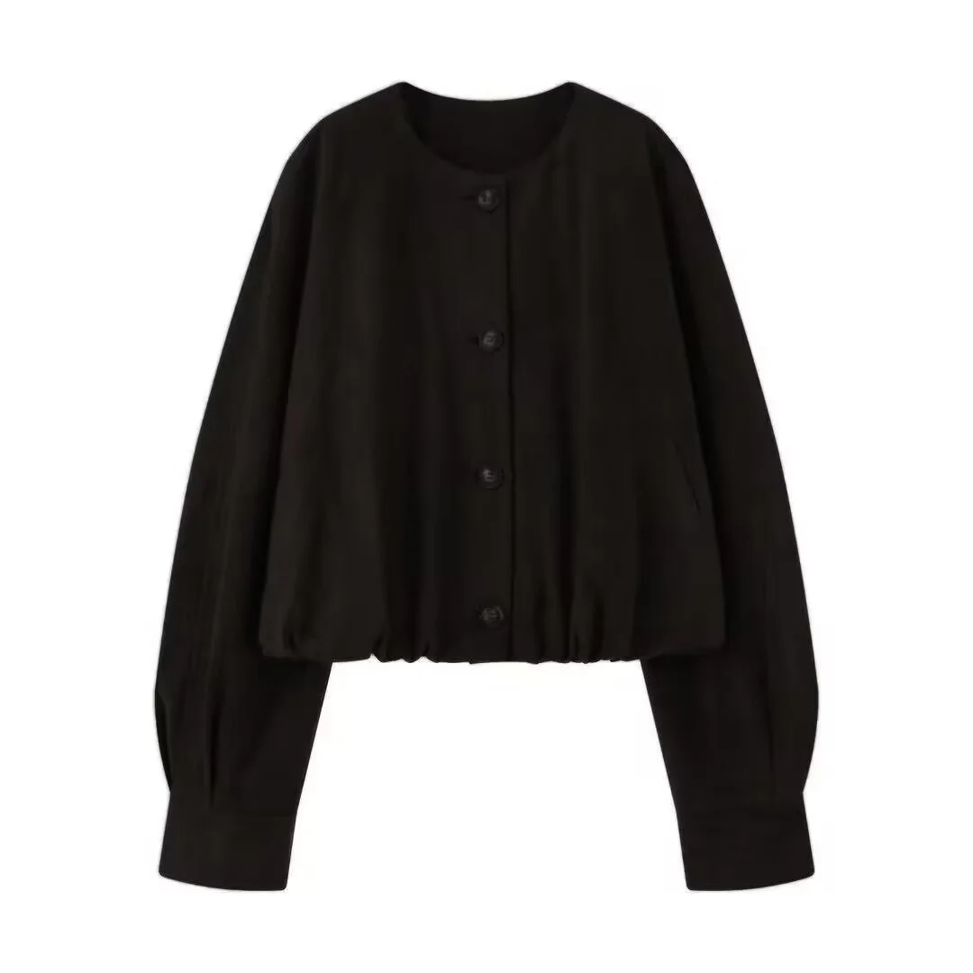 Nigikala Nigikala Women's Clothing 2025 Autumn Round-Neck Long-Sleeved PU Single-Button Jacket Jacket Women F825128F