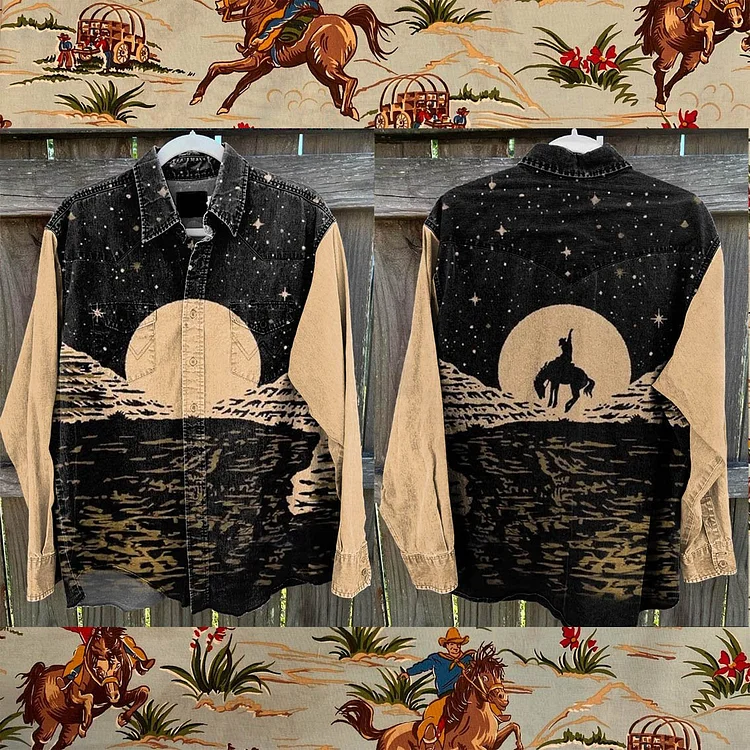 Desert Cowboy Vintage Print Casual Shirt
