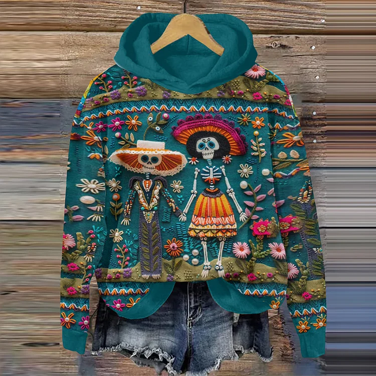 Mexican Sugar Skeleton Couple Catrina Day Of The Dead Inspired Art Inspired Painting Hoodie For Fans