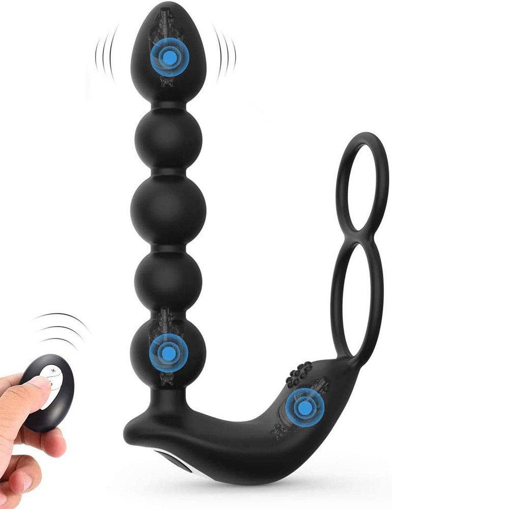 Butt Plug Anal Sex Toys with Penis Ring & Anal Bead Rechargeable Vibrator Waterproof Prostate Massager  